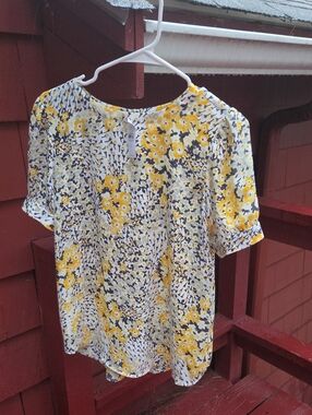 Loft Yellow Floral Short Sleeve Blouse
